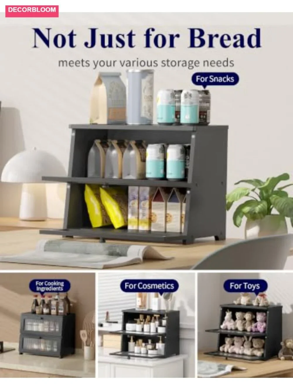 2-Tier Wooden Bread Box for Kitchen Countertop with Magnetic Door